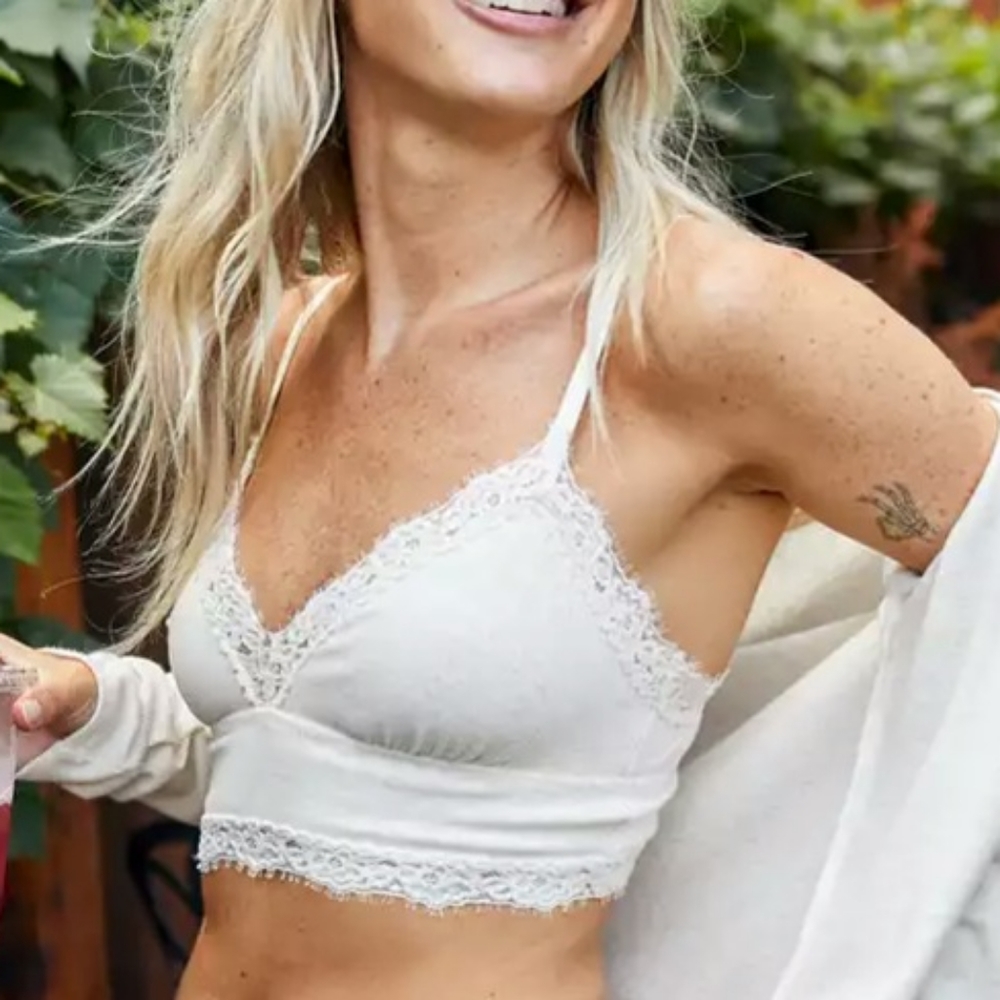 🌻AERIE RIBBED EYELASH LACE TRIM LONGLINE BRALETTE SIZE XL